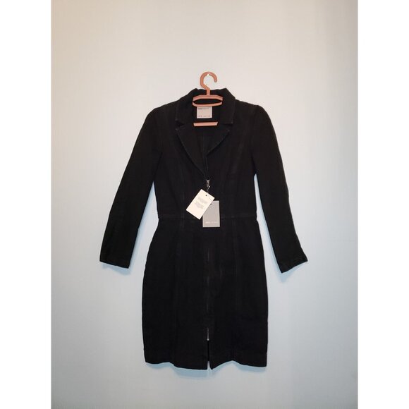 ASOS Dresses & Skirts - ASOS Women US 6 Denim Dress Full Zip Black Long Sleeve 100% Cotton Collared NWT